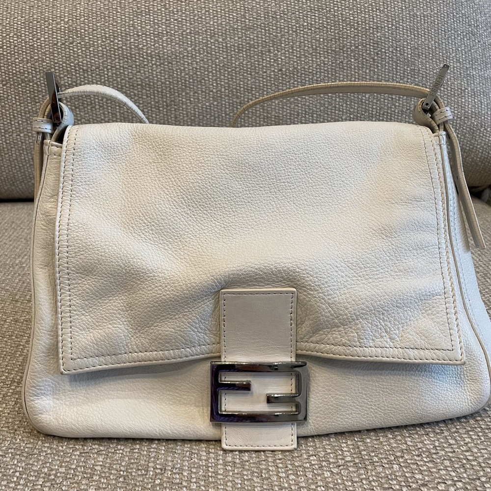 Authentic Vintage Fendi Mamma Baguette in White Leather